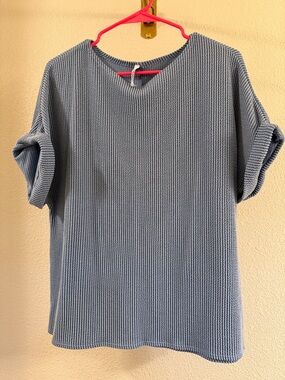 Relaxed Ribbed Knit Tee - Light Blue